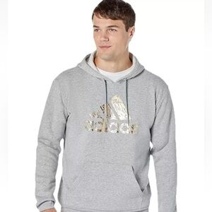 Adidas Pullover Hoodie Men Sz M Gray Sweatshirt Gold Liquid Foil